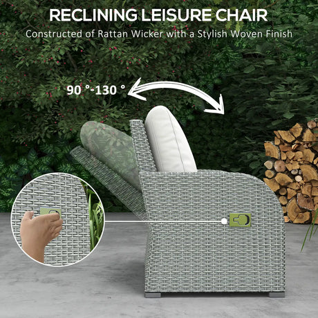 Outsunny Six-piece Outdoor Rattan Dining Set, Outdoor Sofa Set with Reclining Armchairs and Mental Frame, Grey