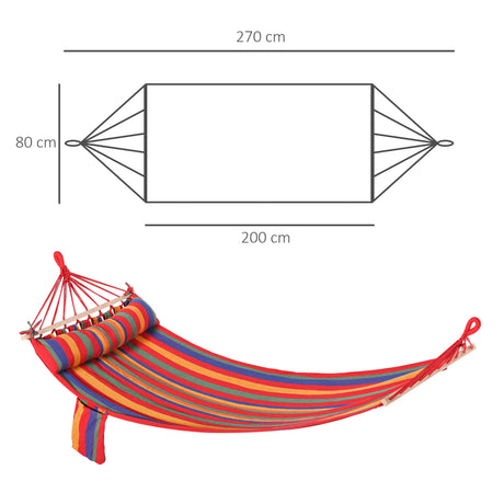 Outsunny Cotton Hammock Soft Portable Swing Sleeping w/ Headrest & Side Pocket Deluxe Swing Chair for Beach, Yard, Bedroom, Patio, Porch, Indoor, Outdoor,270 x 80 cm