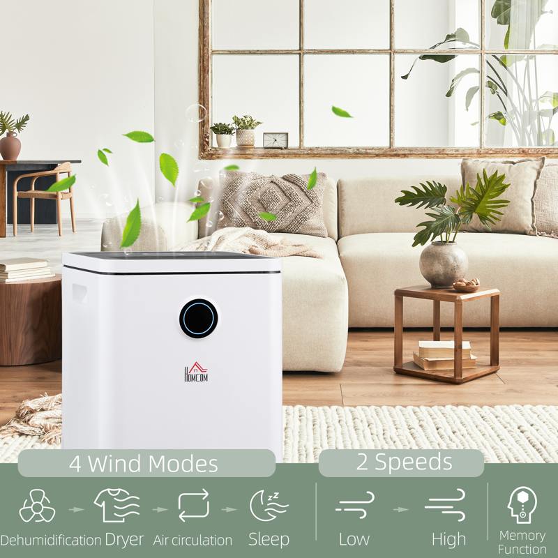 HOMCOM 10L/Day Dehumidifier with 2.5L Water Tank, Digital Display, Intelligent & Sleep Mode, 24H Timer, Laundry Clothes Drying, for Home and Large Room Basement