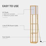 HOMCOM 3-Tier Floor Lamp, Floor Light with Storage Shelf, Reading Standing Lamp with Acrylic Shade for Living Room, Bedroom, Kitchen, Dining Room, Office, Dorm, 160cm, Natural