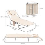 Outsunny Foldable Sun Lounger Set of 2, Beach Chaise Lounges with Reading Hole, Arm Slots, 5-Position Adjustable Backrest, Side Pocket, Pillow for Patio, Garden, Beach, Pool, Beige