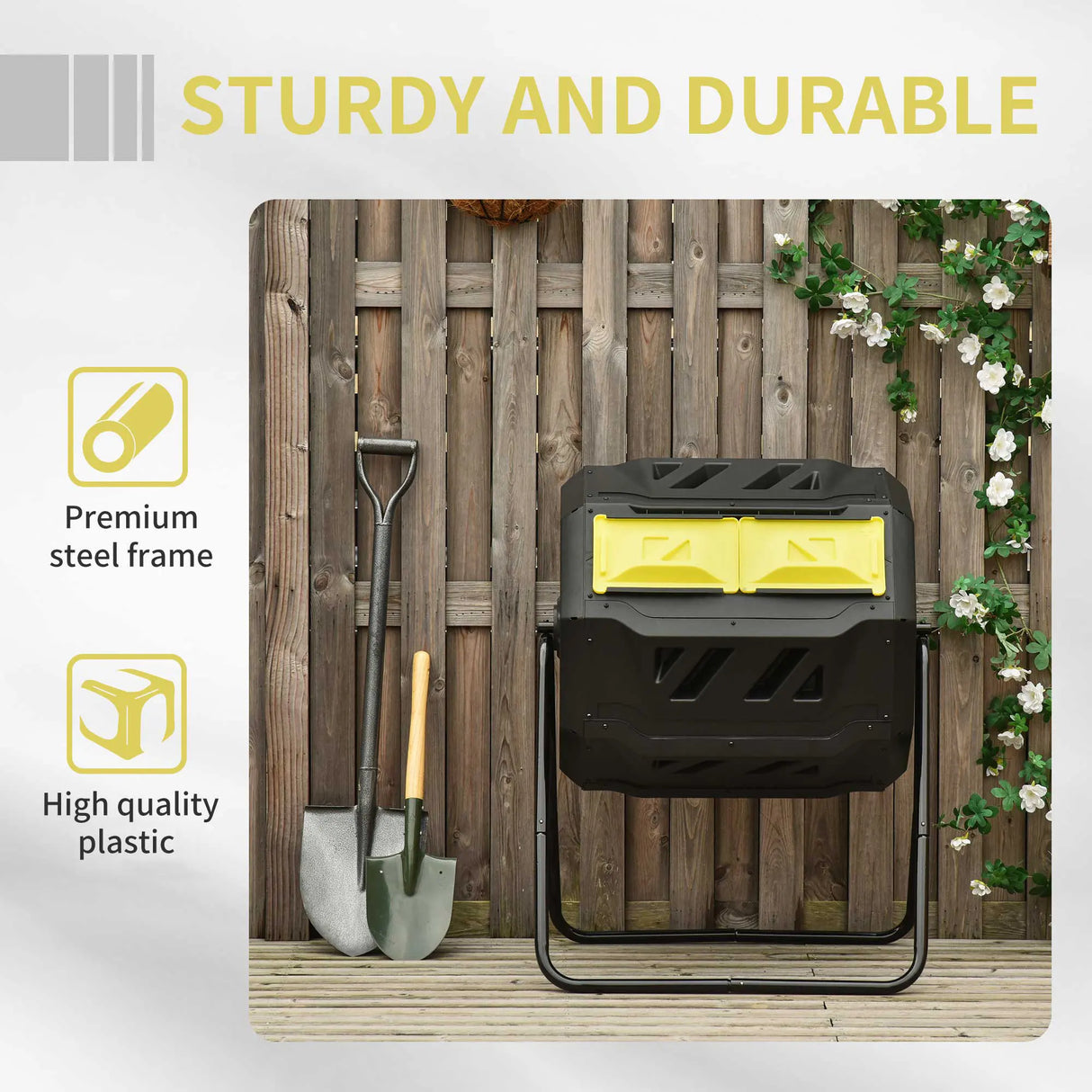 Outsunny 160L 360 Rotating Dual Chamber Composter - Yellow