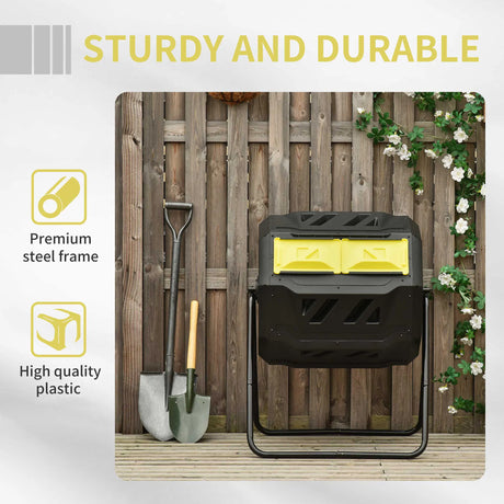 Outsunny 160L 360 Rotating Dual Chamber Composter - Yellow