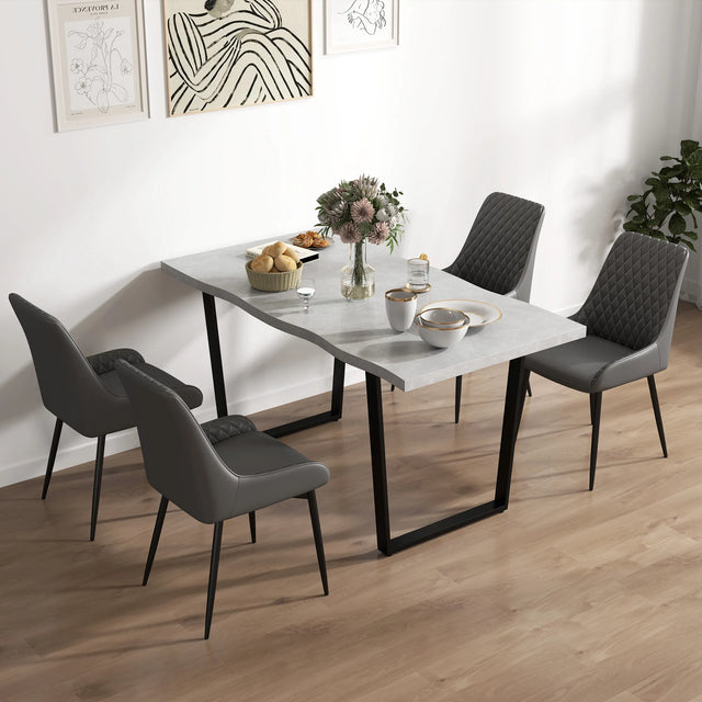 HOMCOM Set of 4 Quilted PU Leather Dining Chairs with Metal Frame 4 Legs Foot Caps Home Seating Modern Stylish Executive, Grey