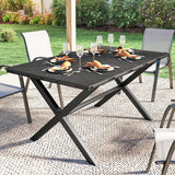 Outsunny Garden Dining Table for 6, Rectangular Outdoor Table with Wood Effect HDPE Top, X-Shaped Metal Legs, Black