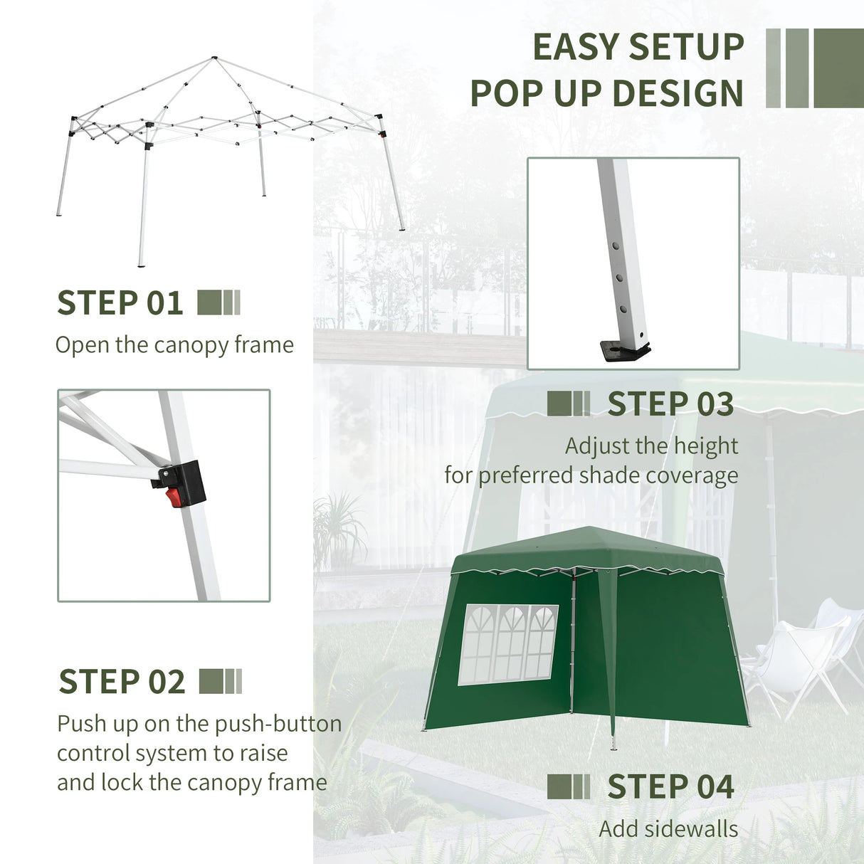 Outsunny 2.4 x 2.4m Two Wall Pop Up Gazebo - Green