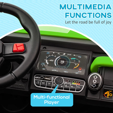 HOMCOM 12V 2 Seater Kids Electric Ride-On Car with Electric Bucket, Remote Control - Green