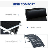 Outsunny Sun Lounger Steel Frame Outdoor Folding Chaise Texteline Lounge Chair Recliner with Headrest & 7 Levels Adjustable Backrest, Black