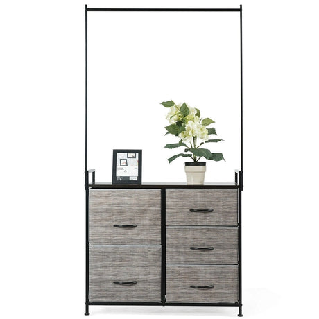 Fabric Drawer Dresser with Clothes Rack