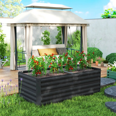 Outsunny Raised Beds for Garden, Galvanised Steel Outdoor Planters with Multi-reinforced Rods, 180 x 90 x 59 cm, Black