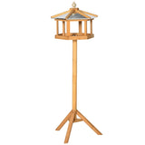 PawHut Wooden Bird Table Free Standing Feeder Garden Sheltered Feeding Station Parrot Stand Birdhouse Φ40x113cm