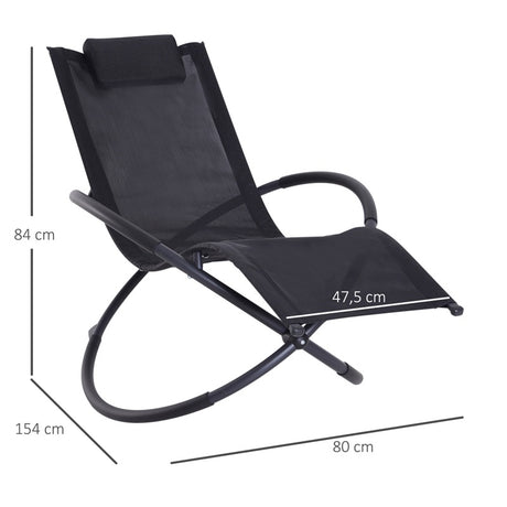 Outsunny Outdoor Orbital Lounger Zero Gravity Patio Chaise Foldable Rocking Chair w/ Pillow Black