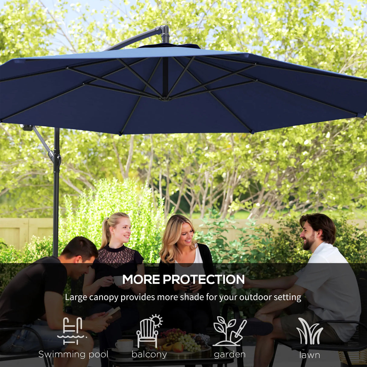 Outsunny 2.45m Overhanging Cantilever Parasol, with Cross Base - Blue