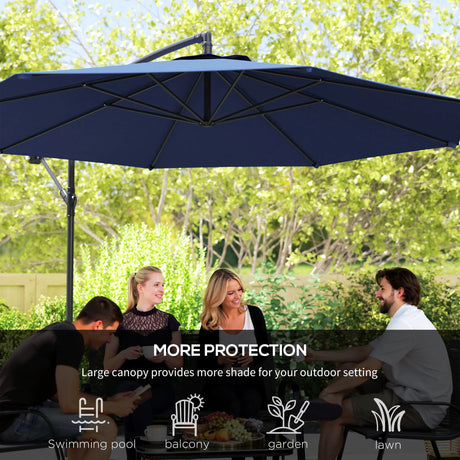 Outsunny 2.45m Overhanging Cantilever Parasol, with Cross Base - Blue