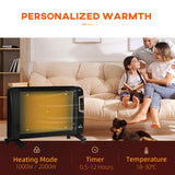 HOMCOM Mica Electric Space Heater, Portable Heater for Home with 2 Heat Settings, Living Room, Study, Garage, Adjustable Temperature 18-30C, 1000W/2000W, Black