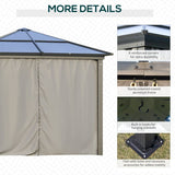 Outsunny 3 x 3(m) Hardtop Gazebo Canopy with Polycarbonate Roof, Aluminium Frame, Permanent Pavilion Garden Gazebo with Netting and Curtains for Patio, Deck, Dark Grey