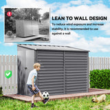 Outsunny 5 x 9ft Galvanised Metal Garden Shed with Foundation Kit, Outdoor Lean-to Shed, Tool Storage House with Lockable Doors, Gloves and 2 Air Vents for Patio, Garden, Grey