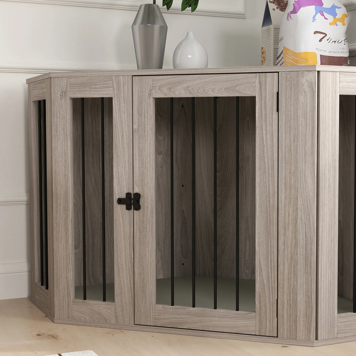 PawHut Dog Crate Furniture Side Table, with Cushion, 122 x 61 x 71cm - Walnut Brown