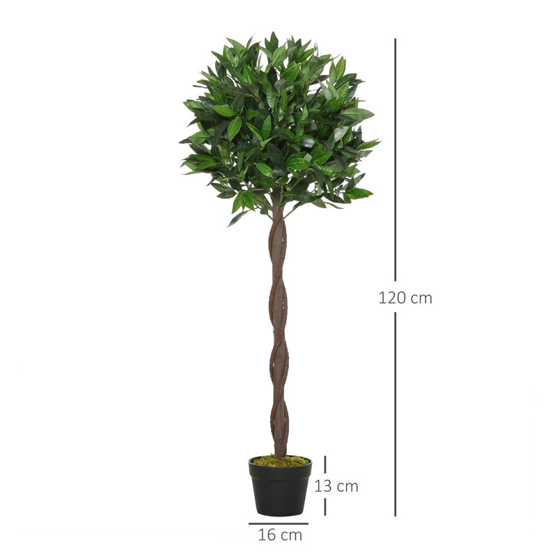 Outsunny Set Of 2 120cm/4FT Artificial Bay Laurel Topiary Trees w/ Pot Fake Indoor Outdoor Greenery Plant Home Office Garden Decor Green