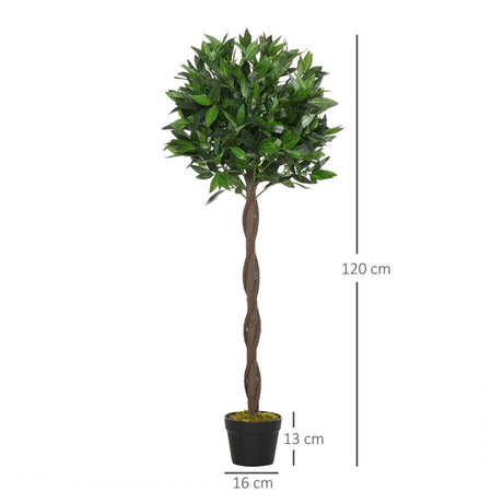 Outsunny Set Of 2 120cm/4FT Artificial Bay Laurel Topiary Trees w/ Pot Fake Indoor Outdoor Greenery Plant Home Office Garden Decor Green