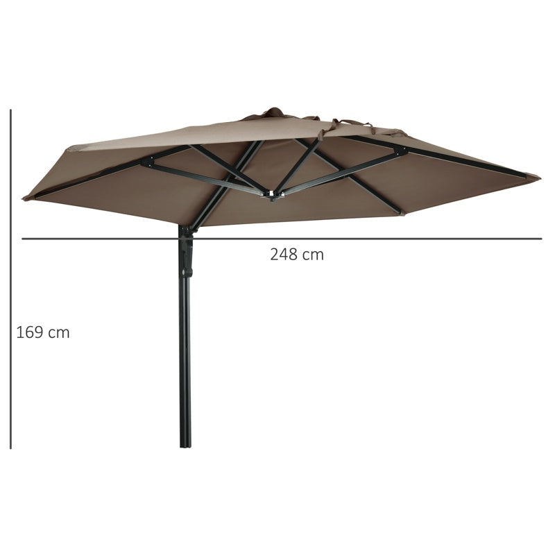 Outsunny 2.5m Wall Mounted Parasol, Hand to Push Outdoor Patio Umbrella with 180 Degree Rotatable Canopy for Porch, Deck, Garden, 250 cm, Khaki