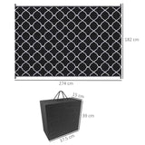 Outsunny Reversible Outdoor Rug, Plastic Straw Mat w/ Carry Bag Ground Stakes for Garden RV Picnic Beach Camping 182x274cm Black