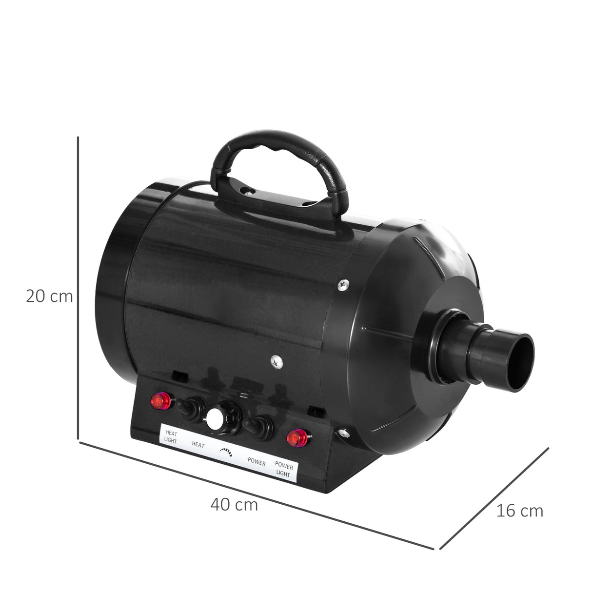 PawHut Dog Hair Dryer Pet Grooming Blaster Dryer Blower Adjustable Temperature Speed with 2.1M Flexible Hose 3 Nozzles - Black