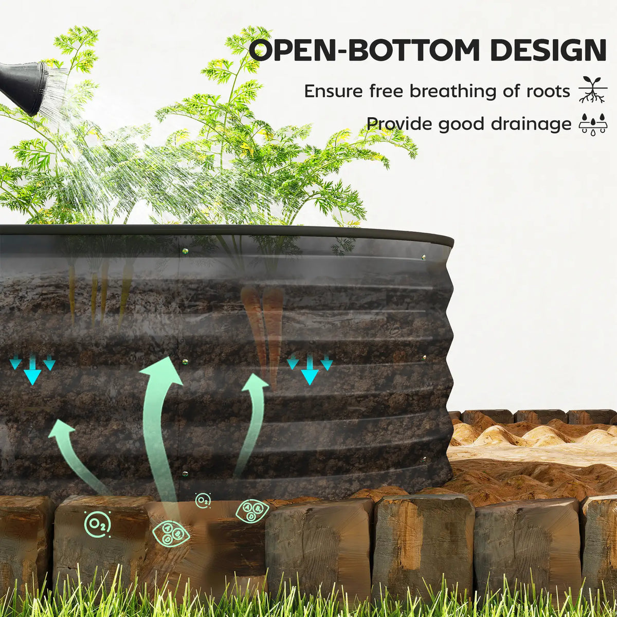 Outsunny Set of Two 150 x 60cm Steel Planters - Dark Grey