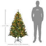 HOMCOM 1.5m 5ft Pre-Lit Christmas Tree Artificial Spruce Xmas Tree Warm White LED Holiday Dcor with Metal Stand