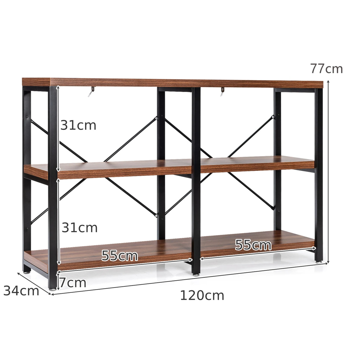 3 Tier 47 Inch Console Metal Frame Sofa Table-Rustic Brown