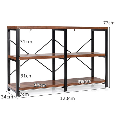 3 Tier 47 Inch Console Metal Frame Sofa Table-Rustic Brown