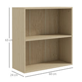 HOMCOM 2 Tier Bookshelf, Low Bookcase with Adjustable Shelf, 2 Compartments for Home Office, Living Room, Study, Natural