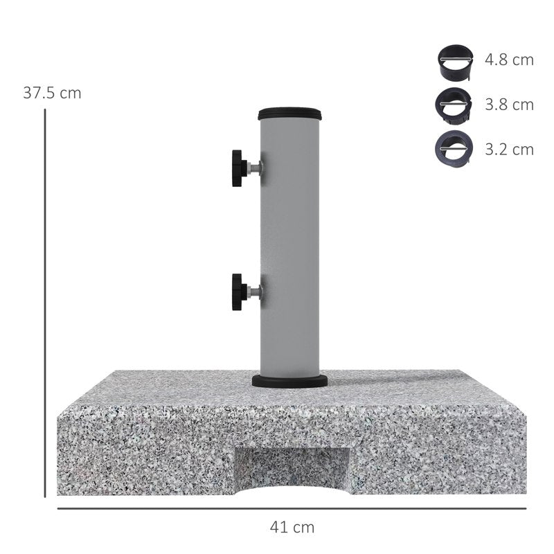 Outsunny Granite Parasol Base, 28kg Heavy Duty Square Umbrella Stand with Wheels, Retractable Handle, Stainless Steel Tube, Grey