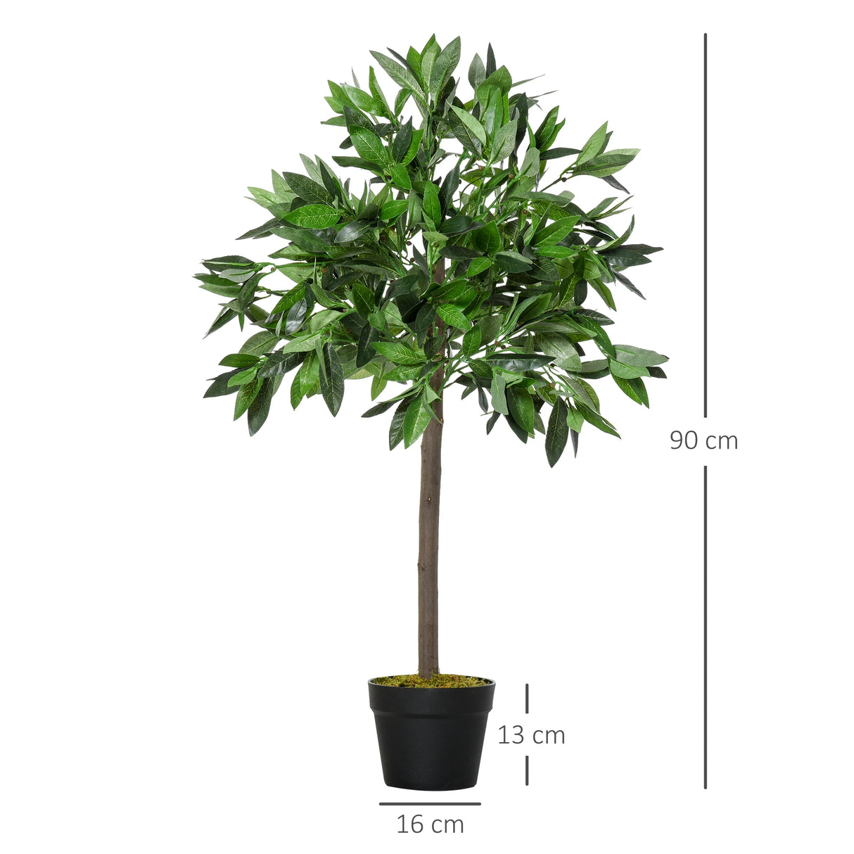 Outsunny Artificial Bay Laurel Topiary Trees w/ Pot Fake, Set Of 2 90cm/3FT Indoor Greenery Plant Home Office Garden Decor Green