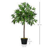 Outsunny Artificial Bay Laurel Topiary Trees w/ Pot Fake, Set Of 2 90cm/3FT Indoor Greenery Plant Home Office Garden Decor Green