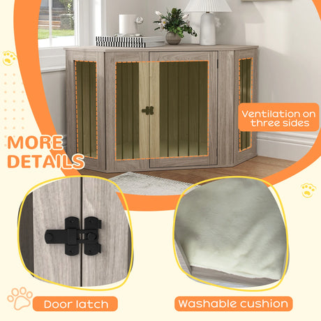 PawHut Dog Crate Furniture Side Table, with Cushion, 122 x 61 x 71cm - Walnut Brown