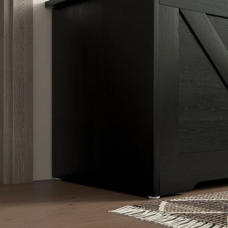 HOMCOM 100L Home Storage Box, with Safety Hinges - Black Wood-Effect