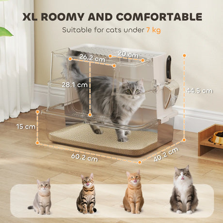 PawHut XL Stainless Steel Litter Box w/ 100 Flip Top, Scoop, Side Top Dual Entry, Odor Free, Easy Cleaning, Anti Leakage