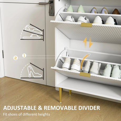 HOMCOM Narrow Shoe Cabinet with 3 Flip Drawers - White