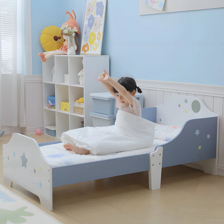 HOMCOM Toddler Bed Frame, Kids Bedroom Furniture for Boys Girls with Safe Guardrails, Low Junior Blue