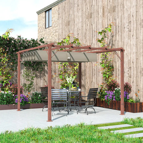 Outsunny 3 x 3 m Retractable Roof Pergola - Natural Wood Finish