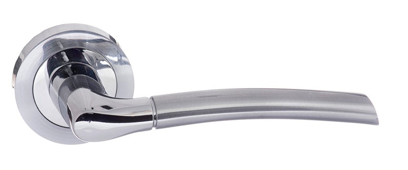 Eco Swell Aluminium Lever Door Handle on Round Rose - Satin Chrome/Polished Chrome - Set