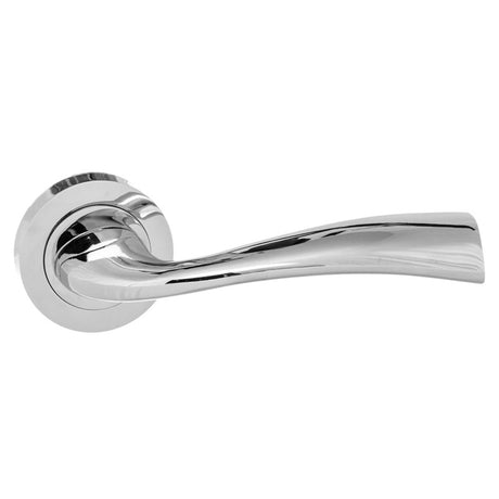 Eco Wave Aluminium Lever Door Handle on Round Rose - Polished Chrome - Set