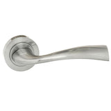 Eco Wave Aluminium Lever Door Handle on Round Rose - Satin Chrome - Set