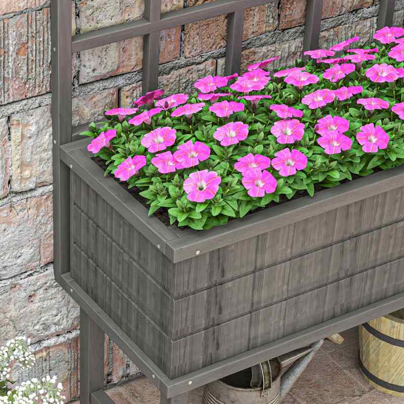 Outsunny 45 x 105cm Wooden Garden Planter, with Trellis - Grey