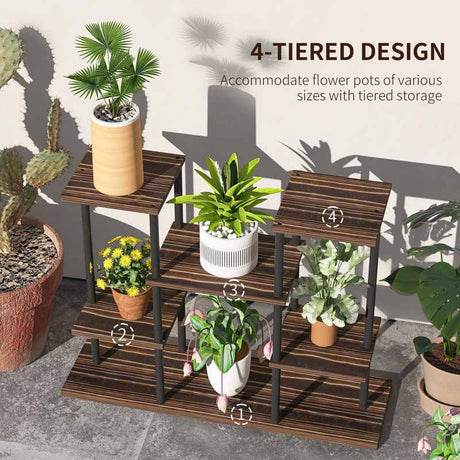 Outsunny Four-Tier Wooden Shelf Plant Stand