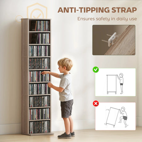 HOMCOM 260 Narrow CD Storage Unit - Natural Wood Finish