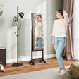 HOMCOM Free Standing Mirror Jewelry Cabinet with LED Lights, Jewellery Organiser with 3 Angle Adjustable, Full-Length Mirror with Storage for Earrings, Necklaces, Rings and Lipsticks, Dark Brown