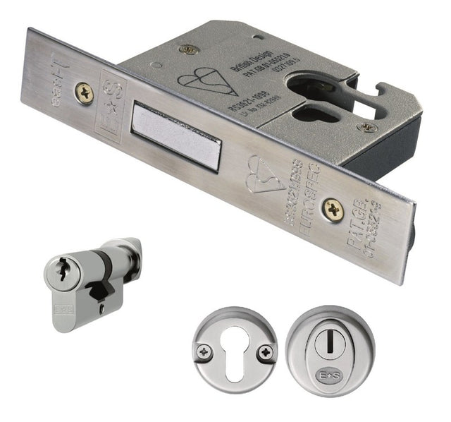 EURO PROFILE BS8621 CYLINDER/TURN DEADLOCK (COMPLETE) - SATIN STAINLESS STEEL - PACK