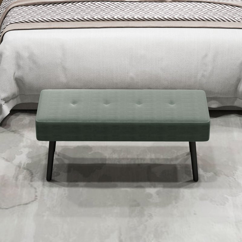 HOMCOM End of Bed Bench, Corduroy Bedroom Bench with Thick Padding and Steel Legs, Tufted Window Seat for Entryway, Living Room, Green